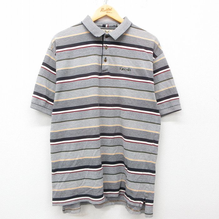 【50%OFF】XL★古着 IZOD 半袖 ポロ シャツ メンズ 00年代 00s ワンポイントロゴ ゴルフ 鹿の子 コットン グレー他 ボーダー 25may29 中古 トップス