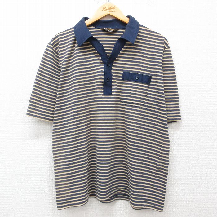 シアーズ 80s 半袖ポロシャツ ネイビーボーダー XL | 古着