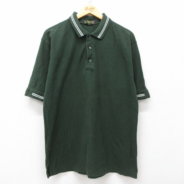 XL★古着 半袖 ポロ シャツ メンズ 90年代 90s 鹿の子 コットン 緑 グリーン 25may29 中古 トップス