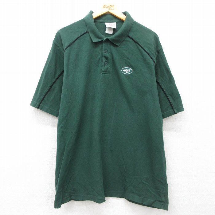 【50%OFF】XL★古着 半袖 ポロ シャツ メンズ 00年代 00s NFL ニューヨークジェッツ 鹿の子 緑 グリーン アメフト スーパーボウル 25may29 中古 トップス