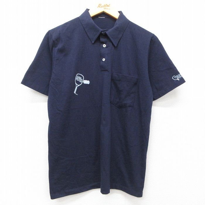 M★古着 半袖 ポロ シャツ メンズ 80年代 80s テニス 紺 ネイビー 25may29 中古 トップス