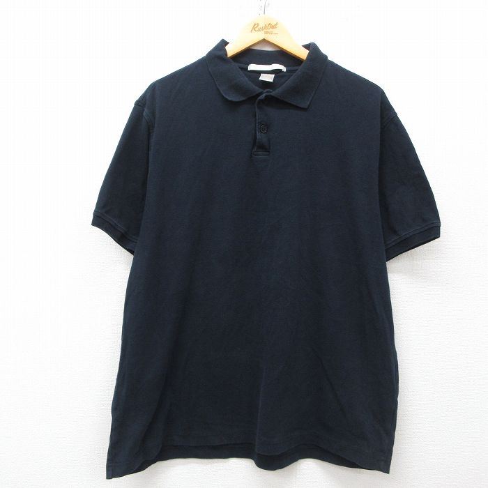 XL★古着 ペリーエリス 半袖 ポロ シャツ メンズ 90年代 90s 大きいサイズ コットン 黒 ブラック 25may29 中古 トップス