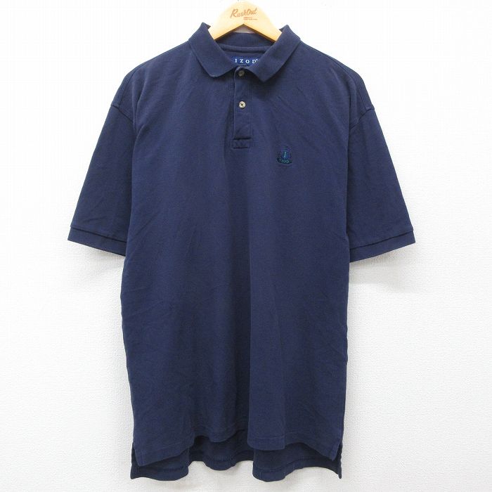 XL★古着 IZOD 半袖 ポロ シャツ メンズ 00年代 00s ワンポイントロゴ 鹿の子 コットン 紺 ネイビー 25may29 中古 トップス