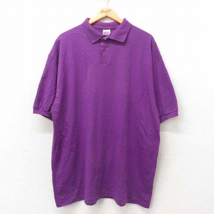【50%OFF】XL★古着 半袖 ポロ シャツ メンズ 90年代 90s 無地 大きいサイズ USA製 紫 パープル 25may31 中古 トップス