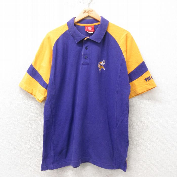 XL★古着 半袖 ポロ シャツ メンズ 00年代 00s NFL ミネソタバイキングス 鹿の子 ツートンカラー コットン ラグラン 紫 パープル アメフト スーパーボウル 25may31 中古 トップス