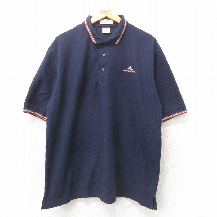 XL★古着 マンシングウェア 半袖 ポロ シャツ メンズ GP 大きいサイズ コットン 紺 ネイビー 25may31 中古 トップス