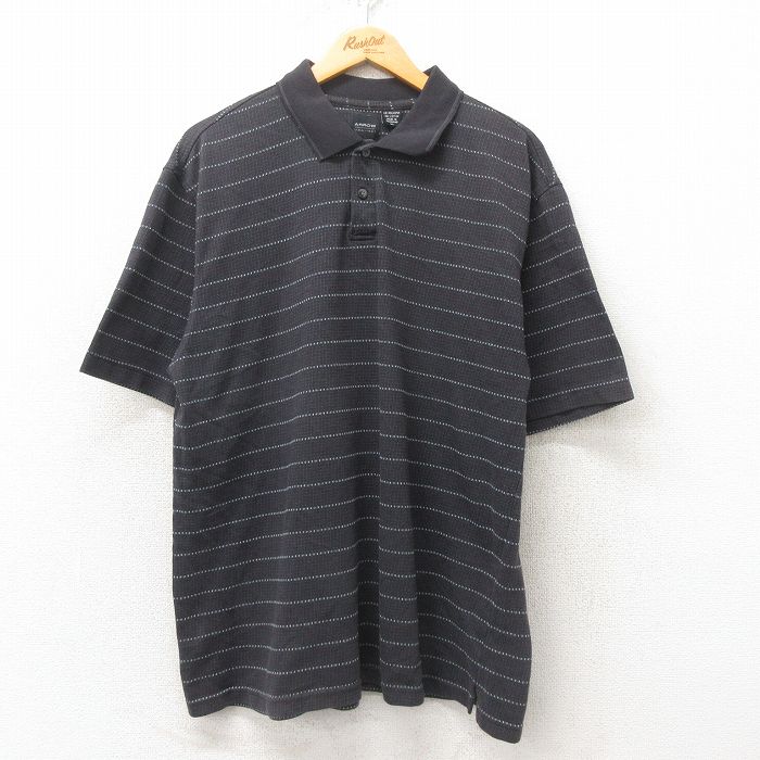 XL★古着 アロー 半袖 ポロ シャツ メンズ 黒 ブラック ボーダー 25may31 中古 トップス