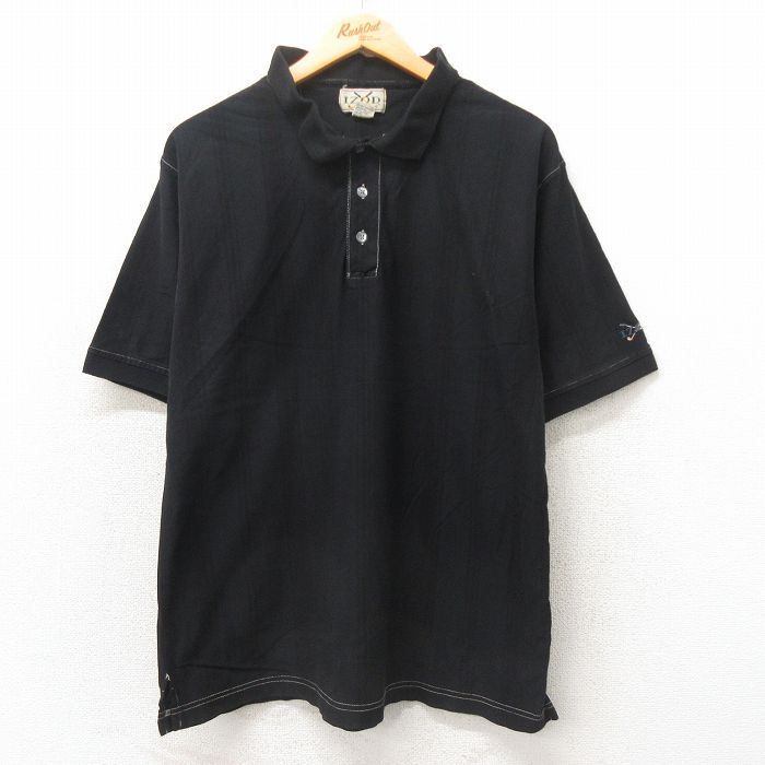 XL★古着 IZOD 半袖 ポロ シャツ メンズ 90年代 90s ワンポイントロゴ 鹿の子 コットン 黒 ブラック 25may31 中古 トップス