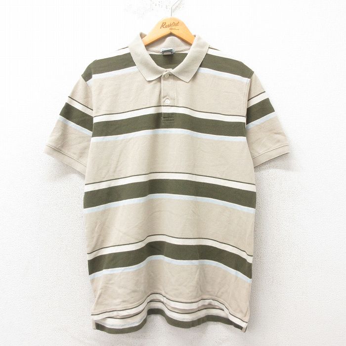 XL★古着 オールドネイビー OLD NAVY 半袖 ポロ シャツ メンズ 00年代 00s 鹿の子 コットン ベージュ カーキ ボーダー 25may31 中古 トップス