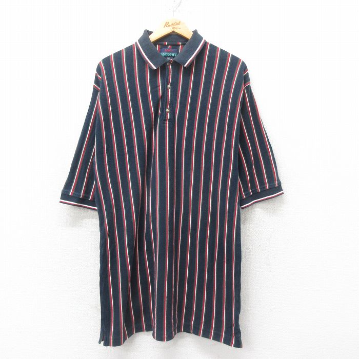 【50%OFF】半袖ポロシャツ ネイビーストライプ L | 古着
