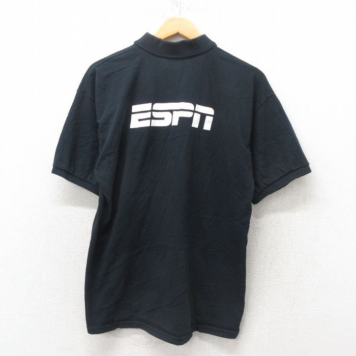 L★古着 半袖 ポロ シャツ メンズ 00年代 00s ESPN コットン 黒 ブラック 25jun02 中古 トップス