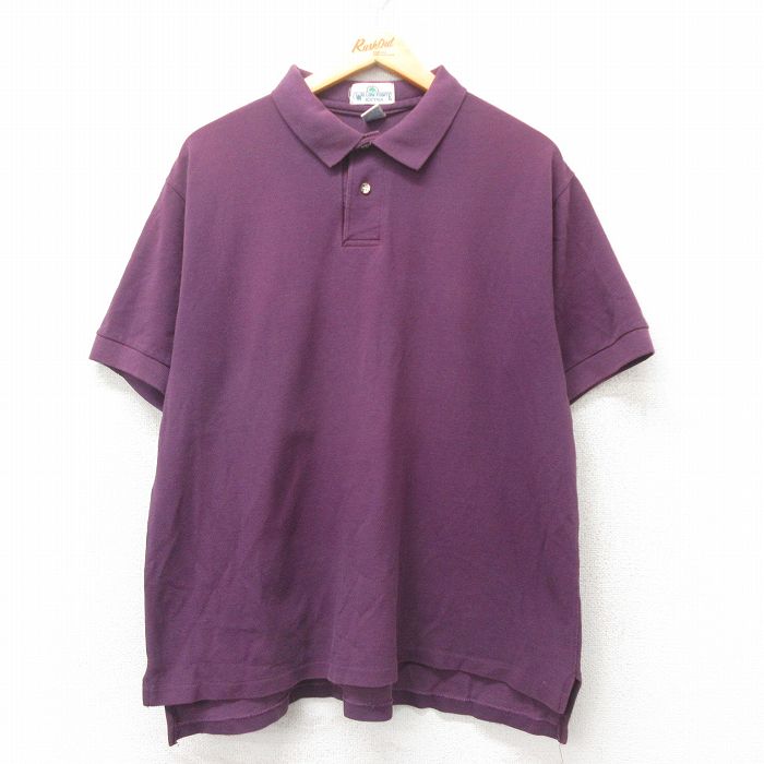 XL★古着 半袖 ポロ シャツ メンズ 90年代 90s 無地 鹿の子 大きいサイズ コットン USA製 紫 パープル 25jun02 中古 トップス