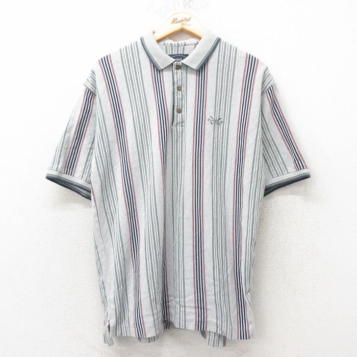 【50%OFF】グレーストライプ 半袖ポロシャツ 鹿の子 グレー L | 古着