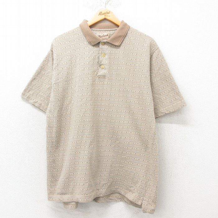 XL★古着 ウールリッチ WOOLRICH 半袖 ポロ シャツ メンズ 90年代 90s コットン USA製 ベージュ カーキ ボーダー 【spe】 25jun02 中古 トップス
