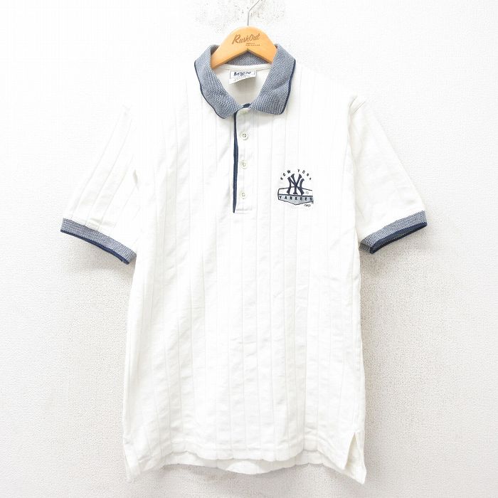M★古着 リー Lee 半袖 ポロ シャツ メンズ 00年代 00s MLB ニューヨークヤンキース コットン 白 ホワイト メジャーリーグ ベースボール 野球 25jun02 中古 トップス