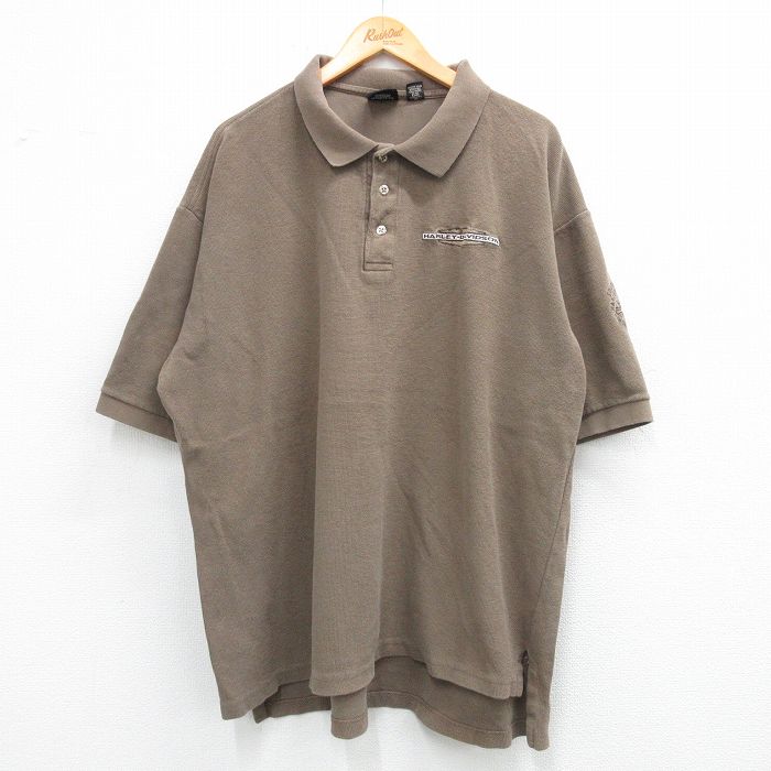 XL★古着 ハーレーダビッドソン Harley Davidson 半袖 ポロ シャツ メンズ 90年代 90s ワンポイントロゴ 大きいサイズ コットン USA製 茶 ブラウン 【spe】 25jun04 中古 トップス