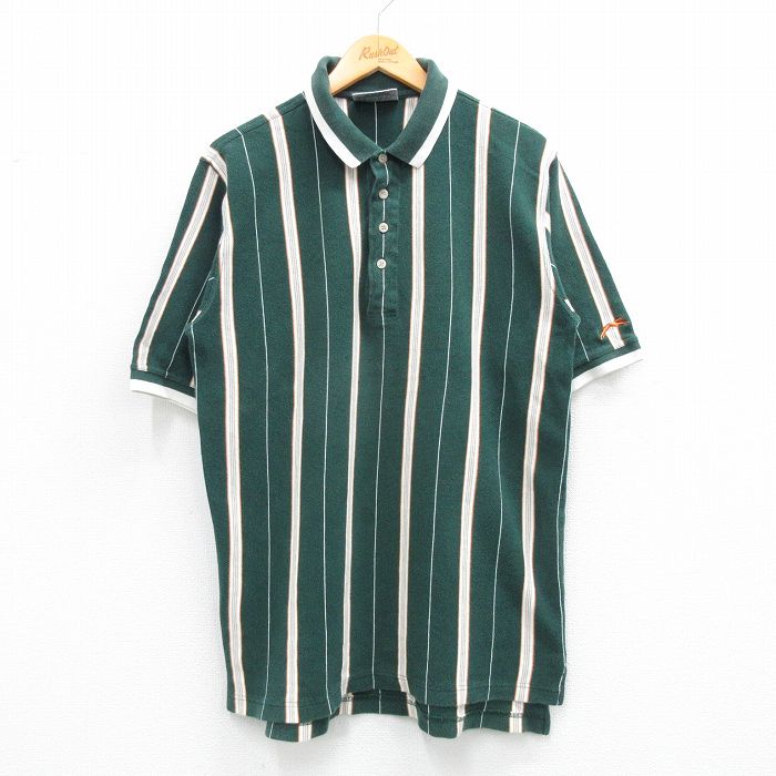 L★古着 半袖 ポロ シャツ メンズ 00年代 00s コットン 緑他 グリーン ストライプ 25jun04 中古 トップス