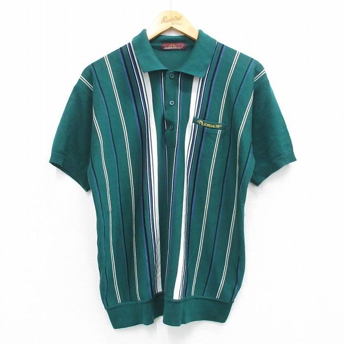 L★古着 半袖 ポロ シャツ メンズ 90年代 90s JORDACHE 緑他 グリーン ストライプ 25jun04 中古 トップス