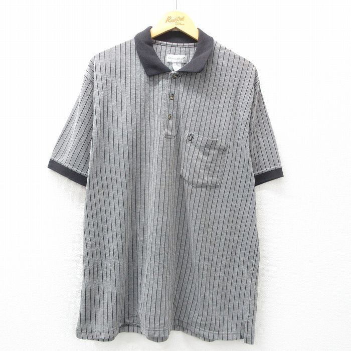 XL★古着 マンシングウェア 半袖 ポロ シャツ メンズ 大きいサイズ グレー他 ストライプ 25jun05 中古 トップス