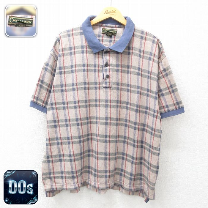 【50%OFF】00s 半袖ポロシャツ カーキチェック XL | 古着