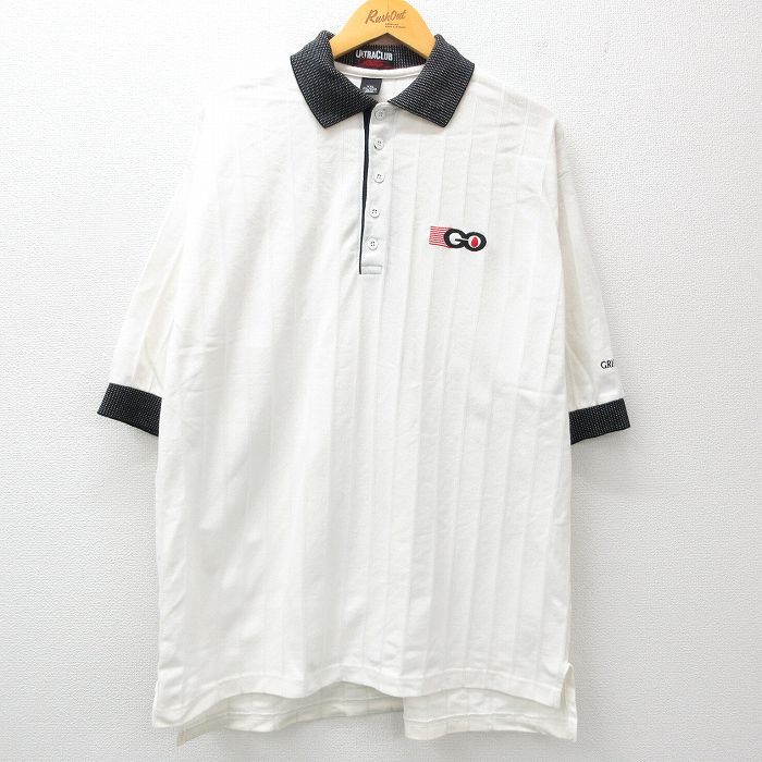 【50%OFF】XL★古着 半袖 ポロ シャツ メンズ GRIFFITH ENERGY 大きいサイズ ロング丈 コットン 白他 ホワイト 25jun05 中古 トップス