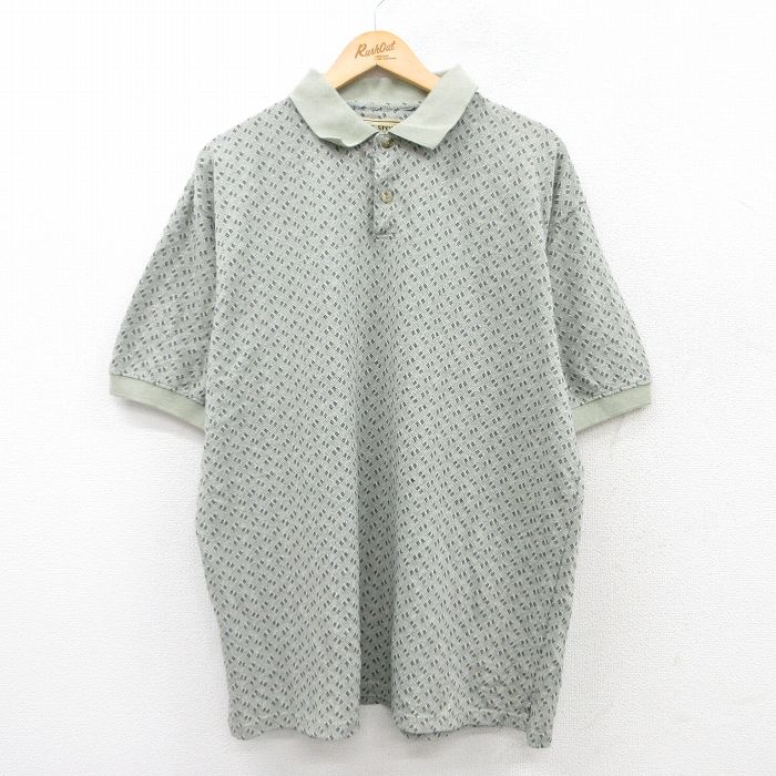 【50%OFF】XL★古着 半袖 ポロ シャツ メンズ 総柄 大きいサイズ 薄緑系他 グリーン 25jun05 中古 トップス