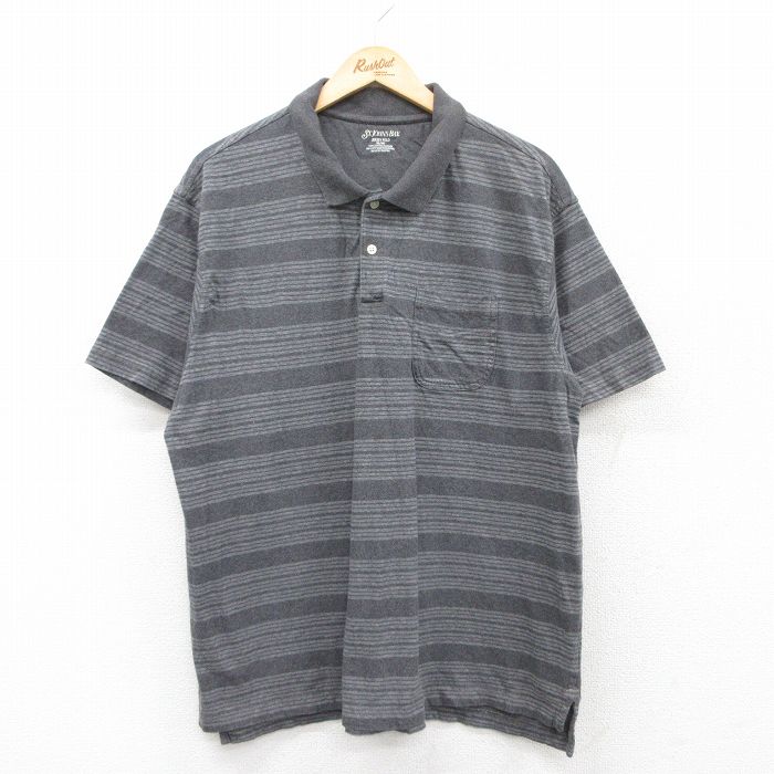 XL★古着 セントジョンズベイ 半袖 ポロ シャツ メンズ コットン 濃グレー 霜降り他 ボーダー 25jun05 中古 トップス