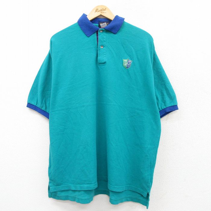 XL★古着 半袖 ポロ シャツ メンズ 90年代 90s WB 鹿の子 大きいサイズ コットン USA製 青緑他 25jun05 中古 トップス