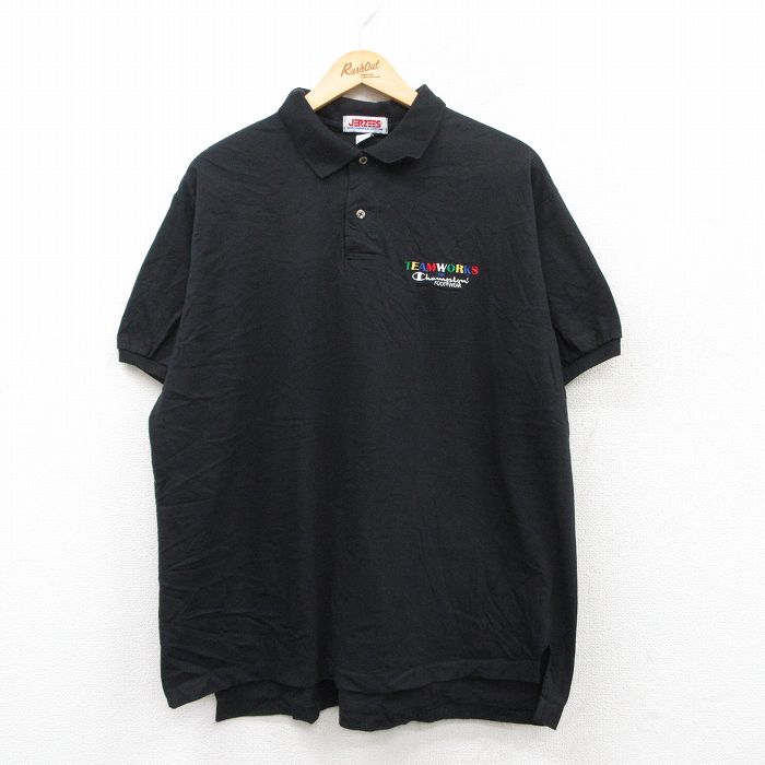 XL★古着 ジャージーズ 半袖 ポロ シャツ メンズ 90年代 90s TEAMWORK チャンピオン 大きいサイズ コットン USA製 黒 ブラック 【spe】 25jun05 中古 トップス