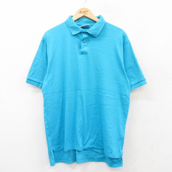 【50%OFF】XL★古着 ヘインズ Hanes 半袖 ポロ シャツ メンズ 90年代 90s 大きいサイズ コットン USA製 水色 25jun05 中古 トップス