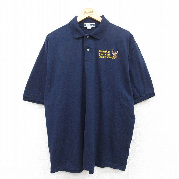 【50%OFF】XL★古着 ジャージーズ 半袖 ポロ シャツ メンズ 00年代 00s Cornhill シカ 大きいサイズ 紺 ネイビー 25jun05 中古 トップス