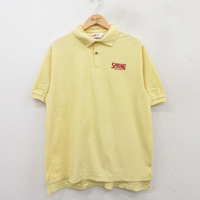 【50%OFF】XL★古着 半袖 ポロ シャツ メンズ 90年代 90s SPRING 鹿の子 コットン USA製 黄 イエロー 25jun05 中古 トップス