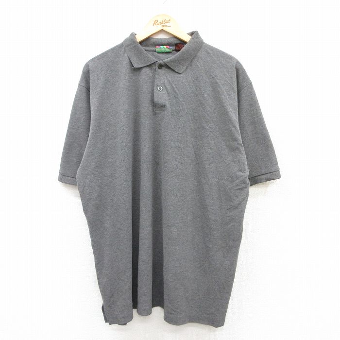 【50%OFF】XL★古着 半袖 ポロ シャツ メンズ 鹿の子 大きいサイズ ロング丈 濃グレー 霜降り 25jun05 中古 トップス