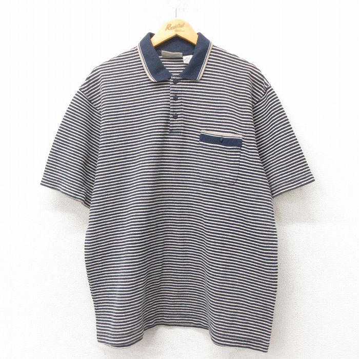 XL★古着 エアロポステール AEROPOSTALE 半袖 ポロ シャツ メンズ 00年代 00s 大きいサイズ 紺 ネイビー ボーダー 25jun05 中古 トップス