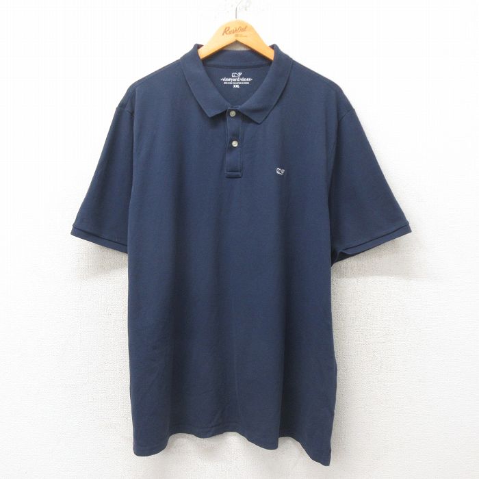 XL★古着 半袖 ポロ シャツ メンズ ワンポイントロゴ 大きいサイズ 紺 ネイビー 25jun05 中古 トップス