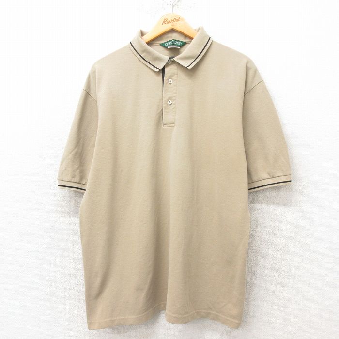 XL★古着 半袖 ポロ シャツ メンズ 鹿の子 大きいサイズ コットン ベージュ カーキ 25jun05 中古 トップス