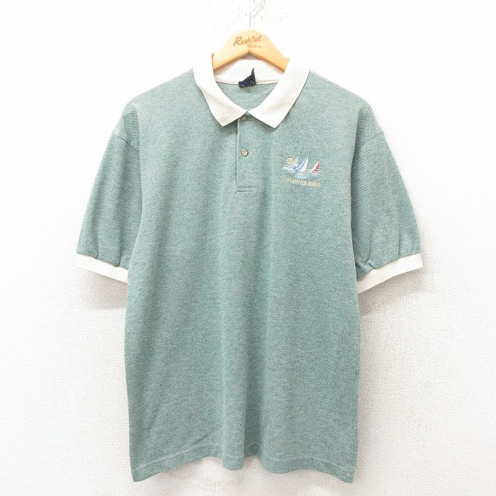L★古着 半袖 ポロ シャツ メンズ 90年代 90s ヨット 鹿の子 USA製 緑 グリーン 25jun05 中古 トップス