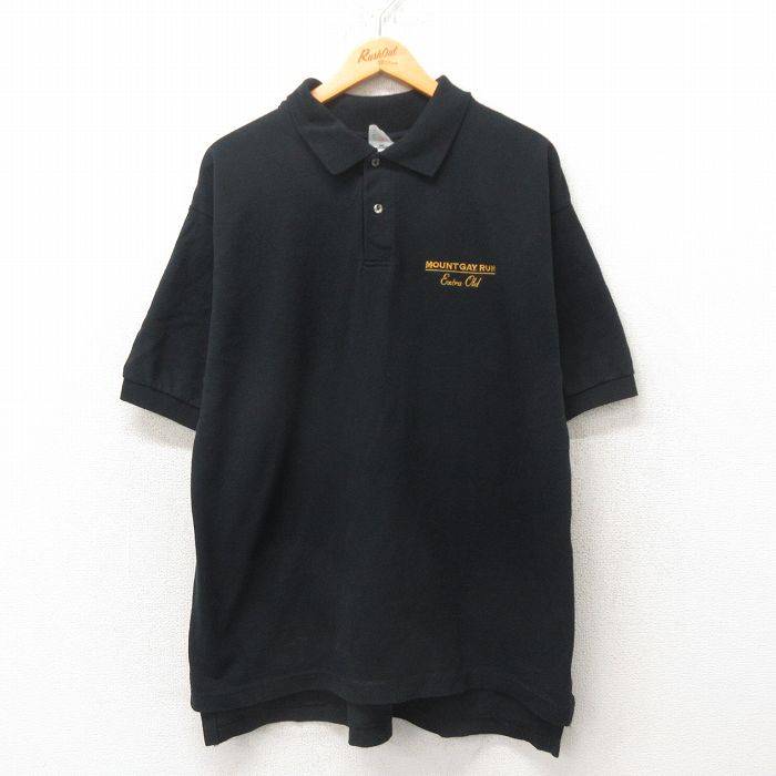 XL★古着 フルーツオブザルーム 半袖 ポロ シャツ メンズ 00年代 00s MOUNTGAY 鹿の子 コットン 黒 ブラック 25jun05 中古 トップス
