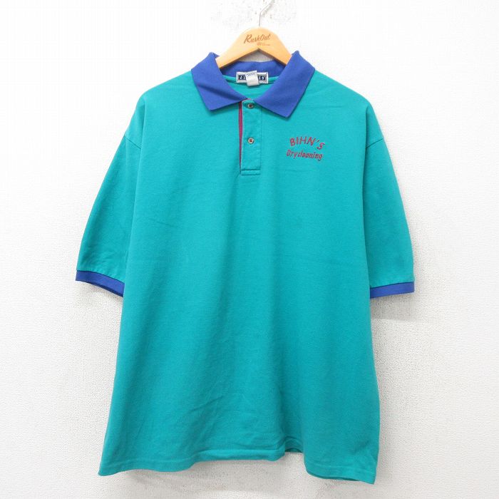 【50%OFF】XL★古着 ジャージーズ 半袖 ポロ シャツ メンズ 00年代 00s ドライクリーニング 鹿の子 大きいサイズ コットン 青緑 25jun06 中古 トップス