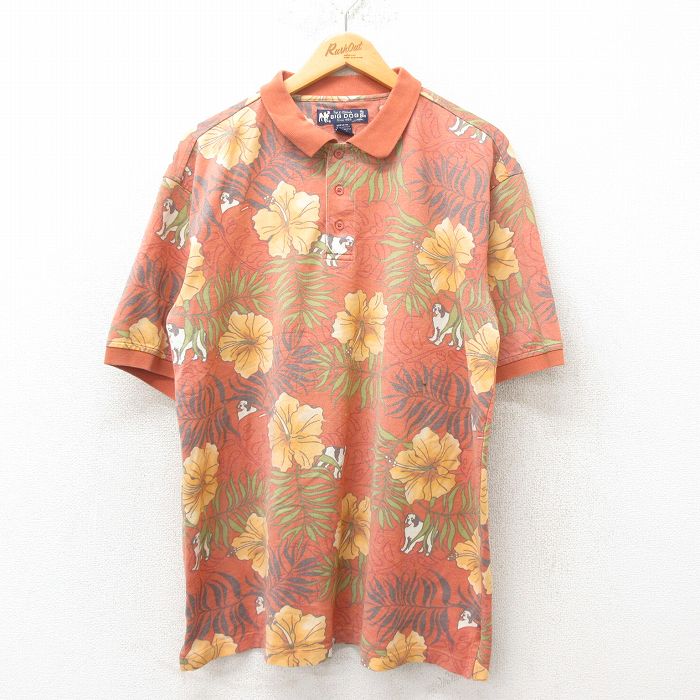 ビッグドッグス 00s 半袖ポロシャツ ハイビスカス オレンジ XL | 古着