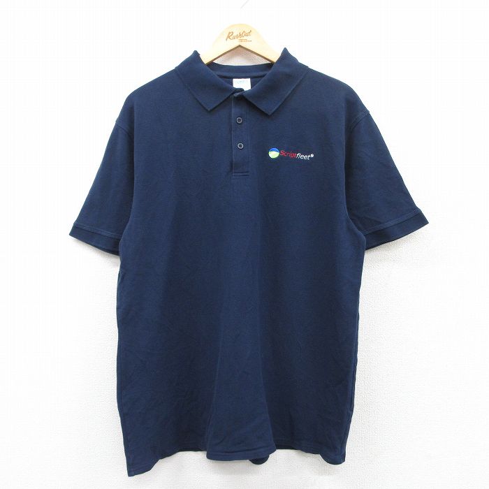 【50%OFF】XL★古着 半袖 ポロ シャツ メンズ 00年代 00s Script fleet 鹿の子 大きいサイズ コットン 紺 ネイビー 25jun06 中古 トップス