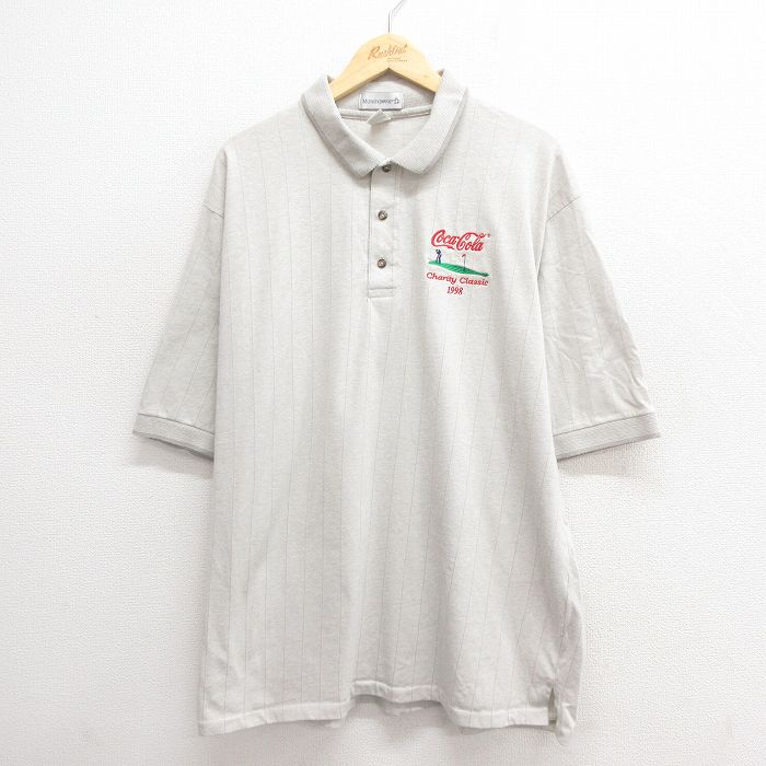 【50%OFF】XL★古着 マンシングウェア 半袖 ポロ シャツ メンズ 90年代 90s コカコーラ 大きいサイズ コットン USA製 グレー 25jun17 中古 トップス