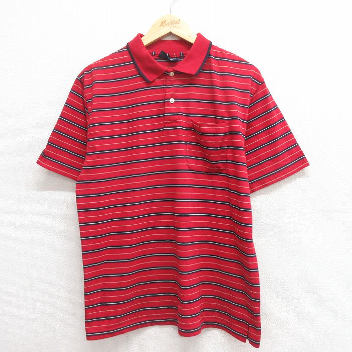 ピューリタン 00s 半袖ポロシャツ レッドボーダー L | 古着