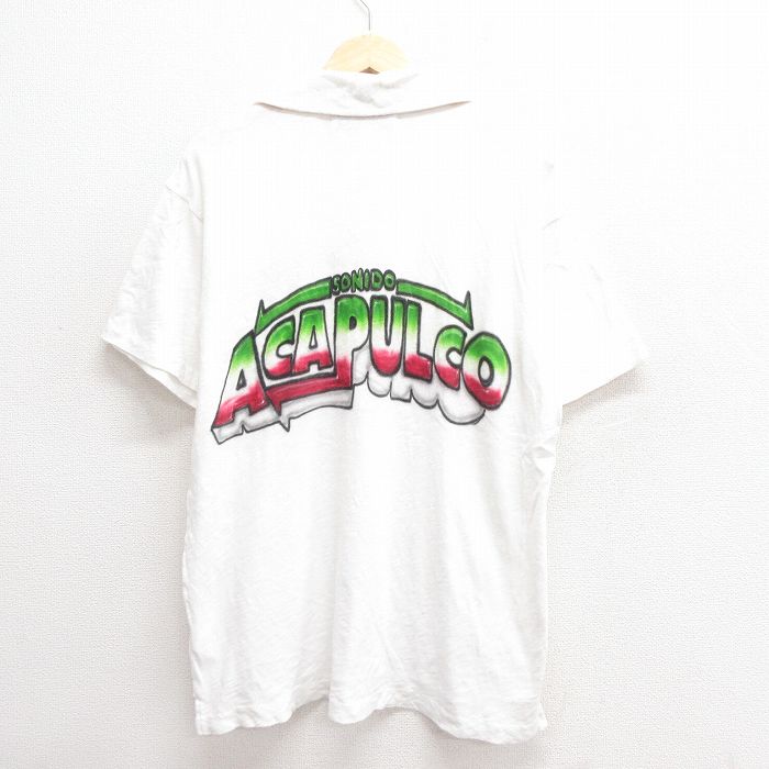 ACAPULCO 半袖ポロシャツ エアブラシ ホワイト XL | 古着