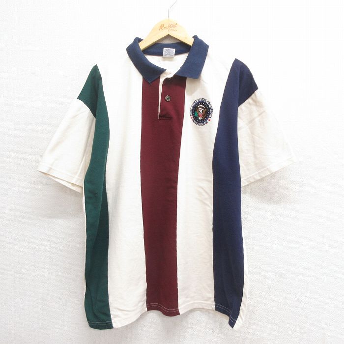 XL★古着 半袖 ポロ シャツ メンズ 90年代 90s ワシントンDC 鹿の子 USA製 薄ベージュ他 カーキ 25jun17 中古 トップス