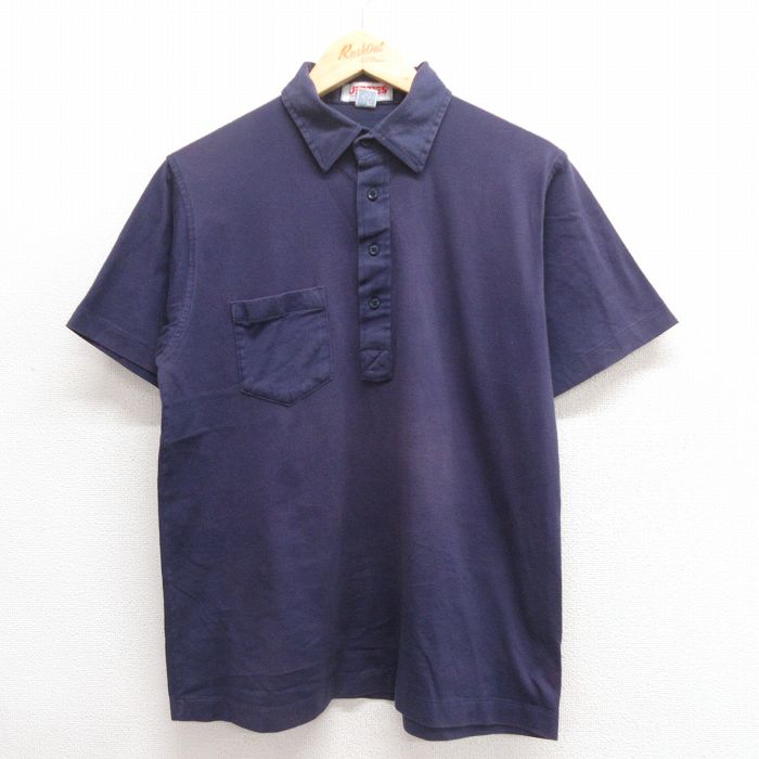 【50%OFF】M★古着 ジャージーズ 半袖 ポロ シャツ メンズ 90年代 90s 無地 コットン USA製 紺 ネイビー 25jun17 中古 トップス
