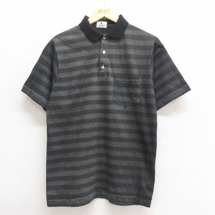 M★古着 ジョッキー 半袖 ポロ シャツ メンズ 90年代 90s コットン USA製 グレー他 ボーダー 25jun17 中古 トップス