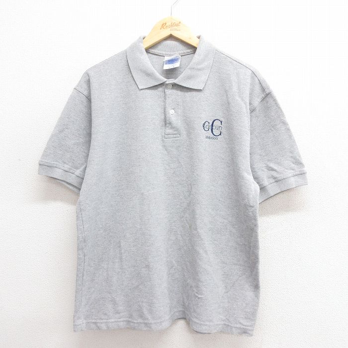 【50%OFF】L★古着 半袖 ポロ シャツ メンズ カンクン 鹿の子 コットン グレー 霜降り 25jun17 中古 トップス