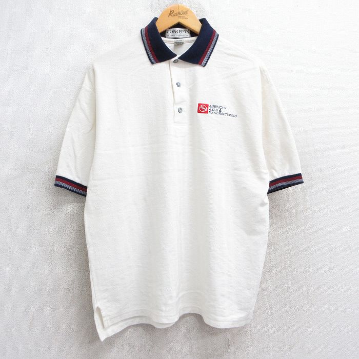 XL★古着 半袖 ポロ シャツ メンズ 90年代 90s AAM コットン USA製 白 ホワイト 25jun20 中古 トップス