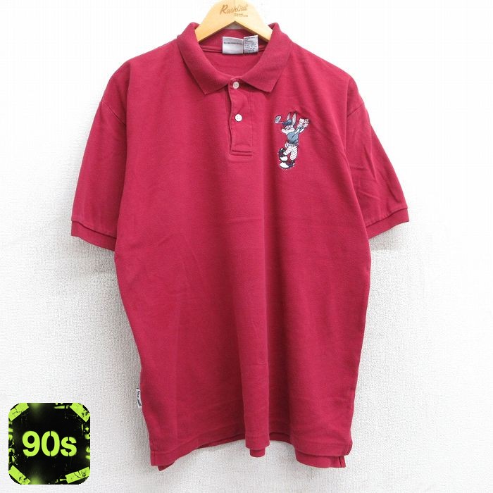 【50%OFF】ルーニーテューンズ 90s 半袖ポロシャツ バッグスバニー バーガンディ L | 古着